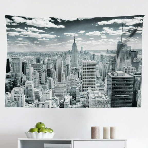 New York Tapestry, NYC That Never Sleeps Reflections on Manhattan East River City Image Photo Print, Fabric Wall Hanging Decor for Bedroom Living Room Dorm, 2 Sizes, Pink Blue, by Ambesonne