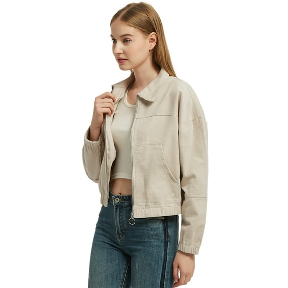 Women's Long Sleeve Corduroy Short Jacket Outerwear, Beige, Medium