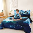 thumbnail image 3 of Feelyou Ocean Sea Dinosaur Shark Twin Bedding Sets for Boys Kids Men, Prehistoric Sea Bedding Comforter Set, Blue, Black Reversible, 7pcs, 3 of 7