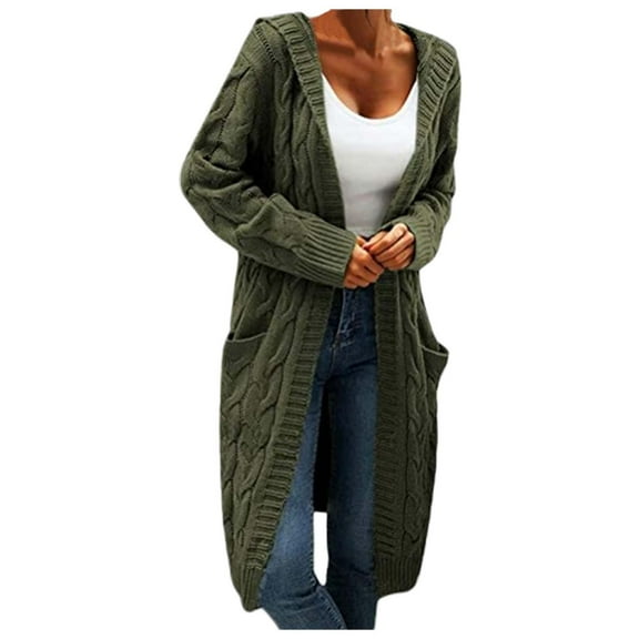 DHFJKG Women's Solid Color Sweater Coat Loose Fit Knit Cardigan With Knit Knee-Length Long Sleeve With Pockets Classic Jackets