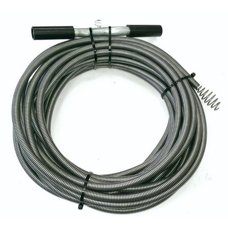 Spring Auger - ProSource Drain Pipe Auger, 3/8 In Dia X 50 Ft L High Carbon Steel Spring Cable, Black