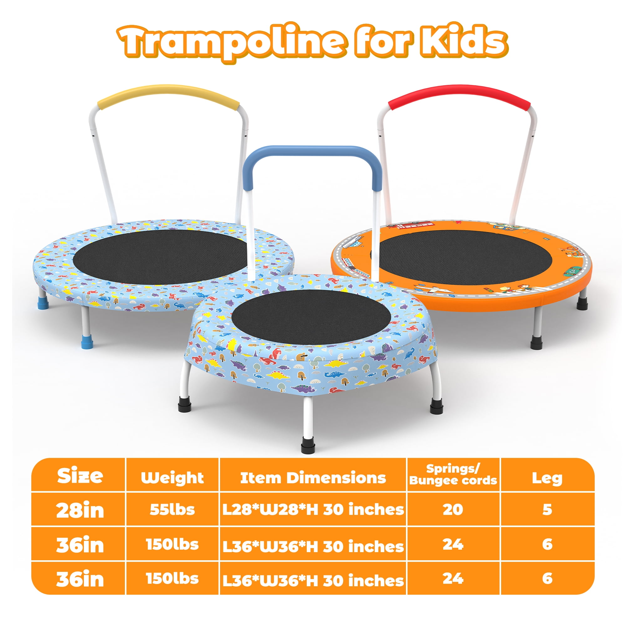 Mersco 36" Kids Trampoline for Toddlers,Indoor & Outdor Trampoline with Handle for 2+ Years Kids,Baby Toys Gifts for Boys Girls, Birthday, Orange