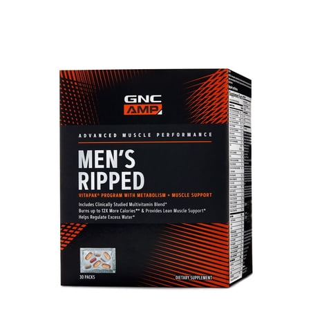 GNC AMP Mens Ripped Vitapak Program, 30 Packs, With Metabolism and Muscle Support