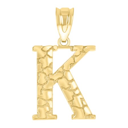 10k Yellow Gold Unisex Nugget Letter Name Personalized Monogram Initial K Charm Pendant Necklace 20.8x11.90mm Wide Penda