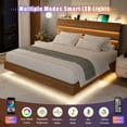 thumbnail image 3 of Feonase Floating Bed Frame King with Led Lights and Charging Station, Wood Full Size Bed Frame with Storage Headboard, Heavy Duty Metal Slats, No Box Spring Needed, Easy Assembly,Walnut, 3 of 8