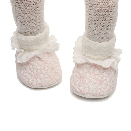 Loliuicca Baby Girl Sock Shoes Soft Ruffle Non-slip Flats Warm Walking Shoes