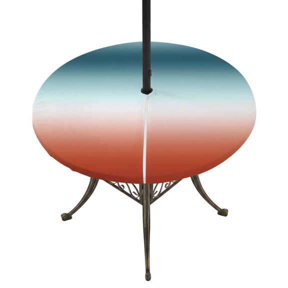 Round Outdoor Tablecloth with Umbrella Hole and Zipper, Red Duck Green Ombre Tablecloth with Elastic Waterproof, Contemporary Abstract Gradient Patio Table Covers for 36" - 44" Picnic Pool Tables
