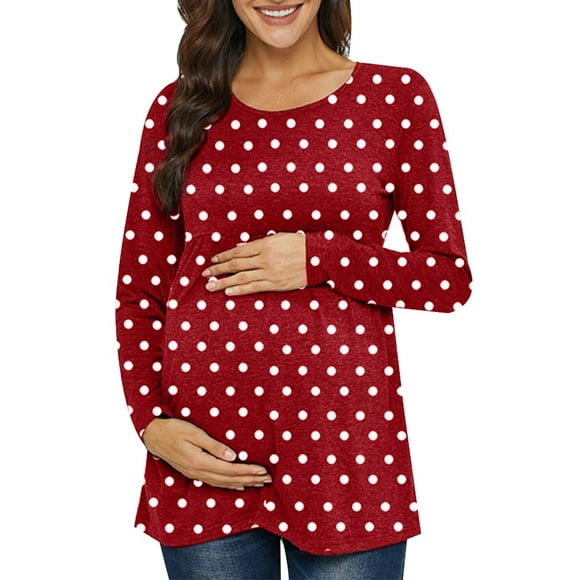 Jchiup Women's Maternity Tops Long Sleeve Side Ruching Round Neck Shirt