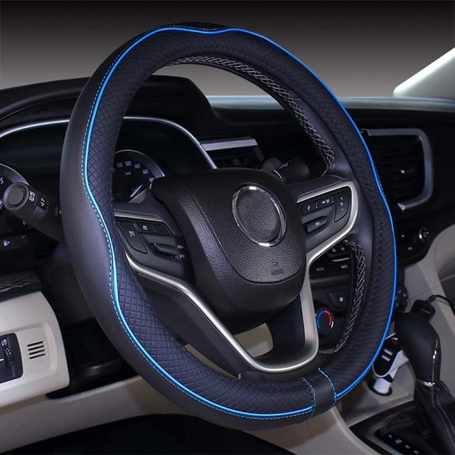 Microfiber Leather Small Steering Wheel Cover (14" - 14.25",Black Blue)