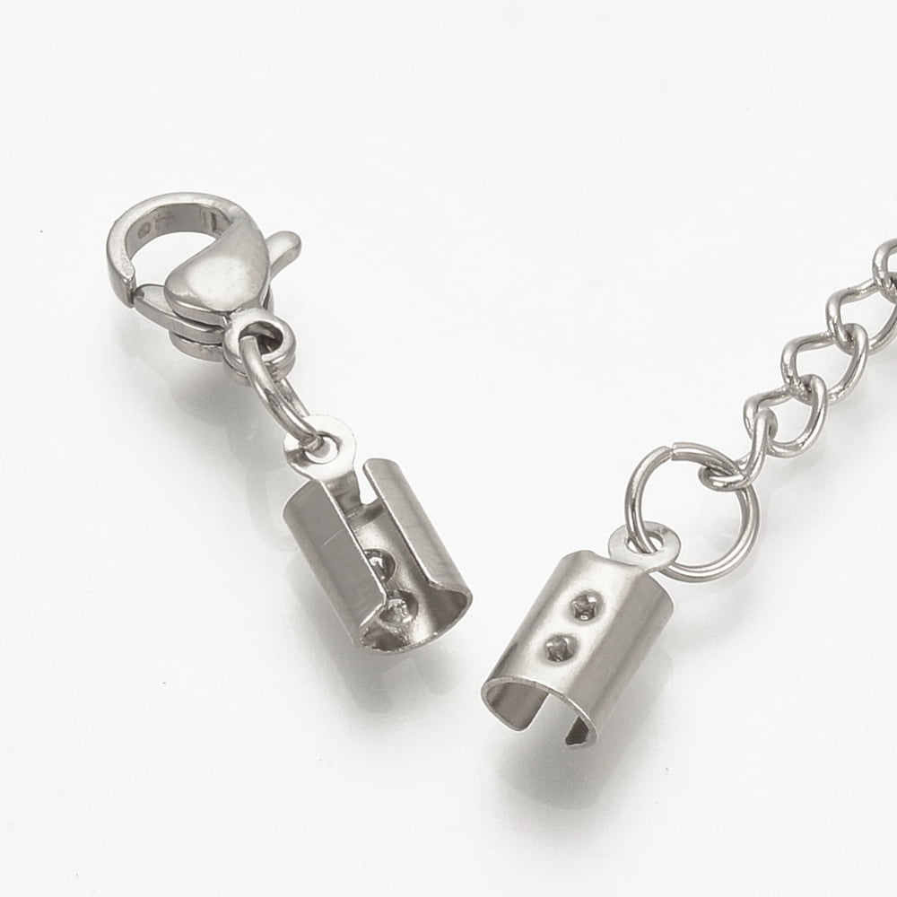 Tarnish Resistant 304 Stainless Steel Chain Extender Soldered with Folding Crimp Ends Stainless Steel Color 37mm Lobster: 10x7x3.5mm Cord End: 11x5.5x5mm 4mm