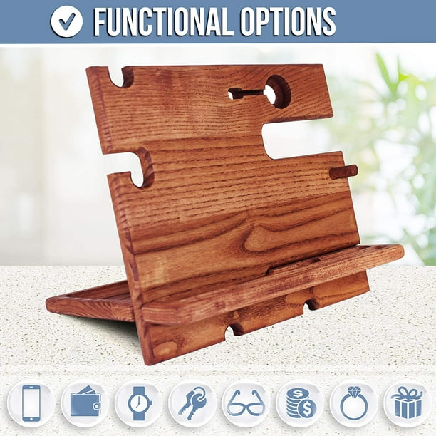 BarvA Wood Docking Station Nightstand Organizer 2 Phone Wallet