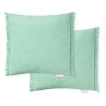 TOWN & COUNTRY EVERYDAY Rio Solid Fringe Handcrafted Indoor Outdoor Decorative Pillow 2-Pack Set , 100% Recycled Materials, UV Fade Resistant, Water Repellent, Sage Green 20"x20"