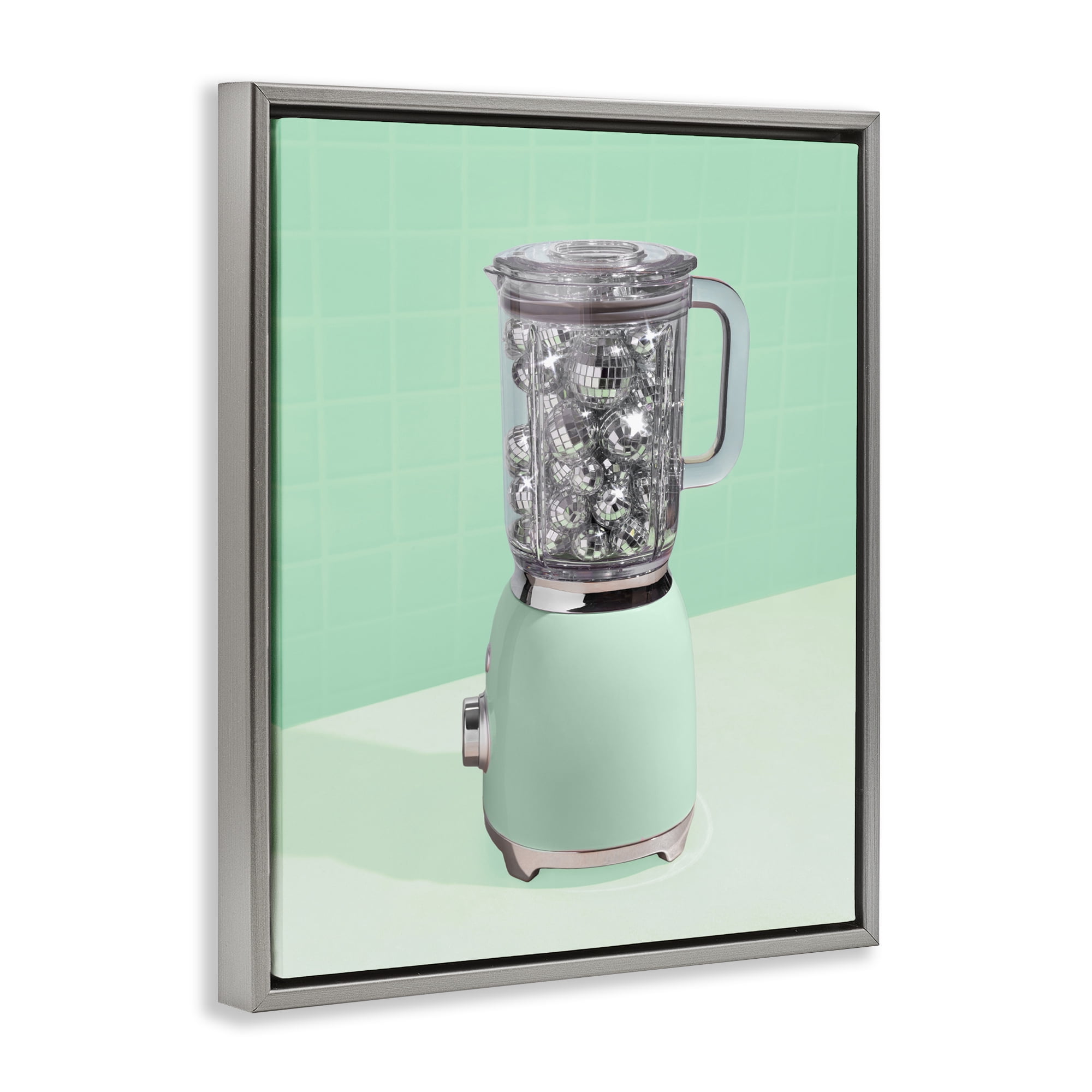 Stupell Industries Disco Drink Blender over Green Gray Framed Floater Canvas Wall Art, design by LISH Creative