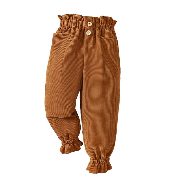 CHUANK Kids Ruffled Sweatpants Toddler Princess Corduroy Pants Spring Casual Pant with Pockets for 2-10 Years Old