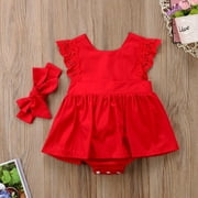 Christmas Baby Girls Sister Kids Xmas Lace Romper Dress Party Dresses Costume