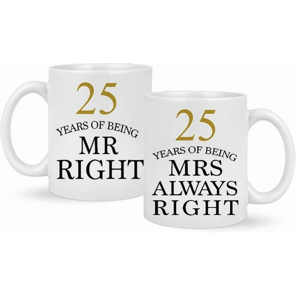 25th Wedding for Couples,25 Year Parents Couple Mugs Set Golden 25th Wedding Anniversary Presents for Couples 25th Ideas Coffee Mugs for Wife,Husband Grandparents Couples Mugs11OZ 2-Pack, White