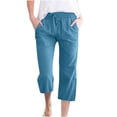 thumbnail image 1 of Pantalones capris de lino para mujer, casual, verano, D01, azul oscuro, XXXXL, 1 of 5