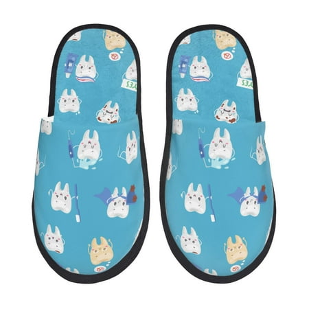 Balery Cute Healthy Teeth Slient Indoor Furry Fleece Comfort House Shoes Soft Non-Slip Home Shoes Cotton slippers House Slippers-- Medium