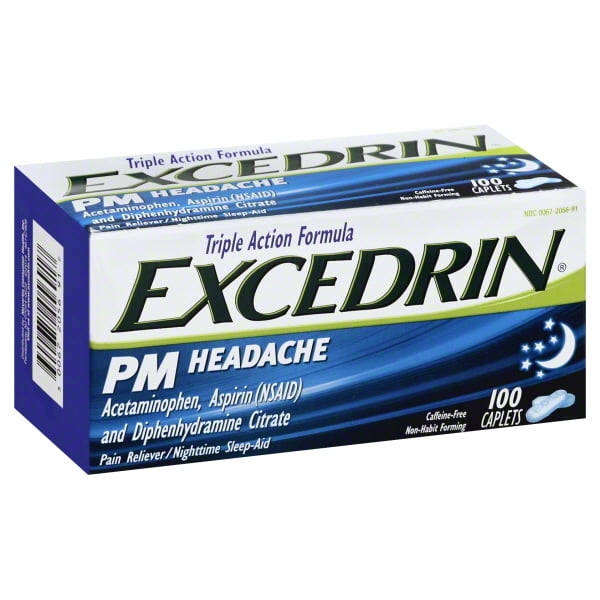 Excedrin PM Headache Pain Reliever / Nighttime SleepAid Caplets 100