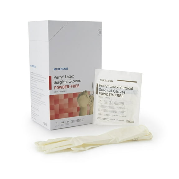 McKesson Perry Latex Surgical Gloves, Latex, Sterile - Cream, Size 6.5, 50 Count, 4 Boxes, 200 Total