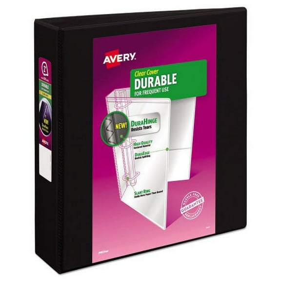 2PK Avery Durable View Binder with DuraHinge and Slant Rings, 3 Rings, 2" Capacity, 11 x 8.5, Black (17031)