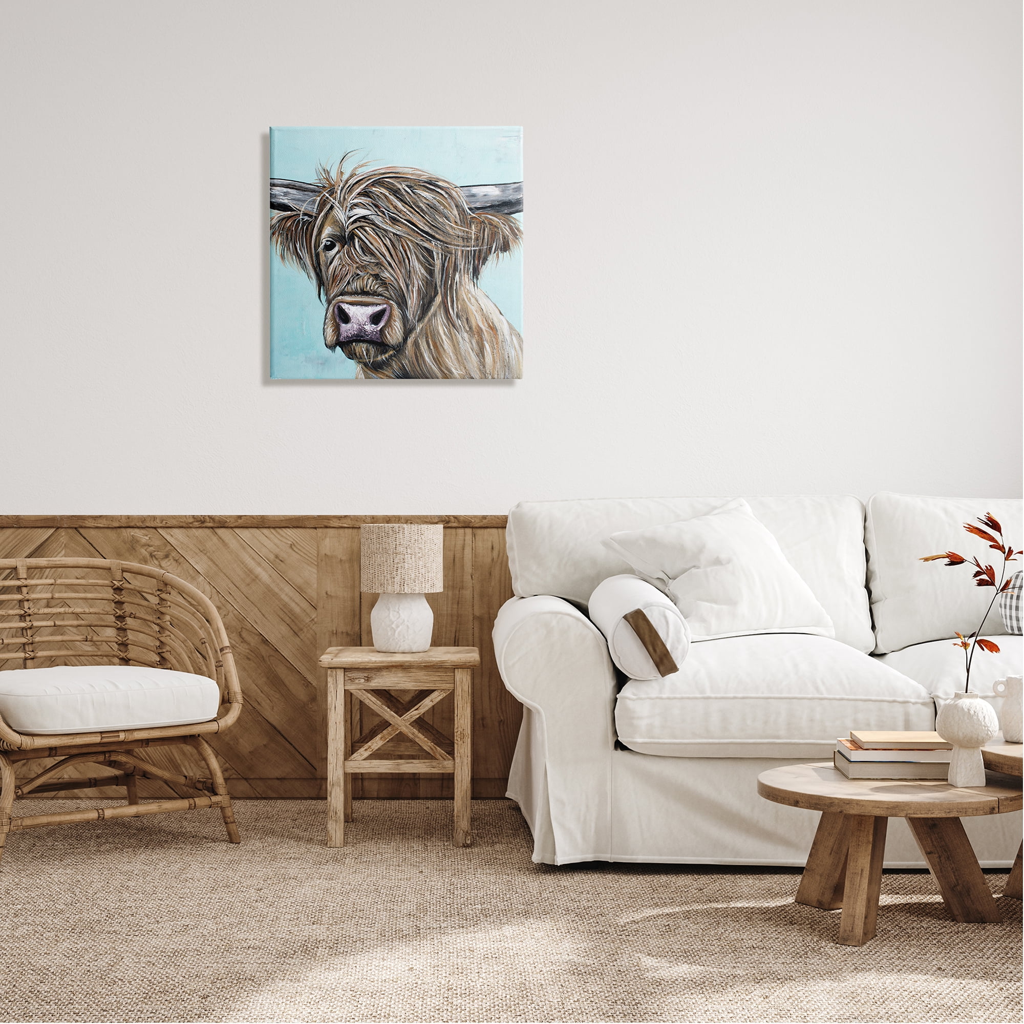 Stupell Industries Highland Cattle Windblown Hair Animals & Insects Painting Gallery Wrapped Canvas Print Wall Art