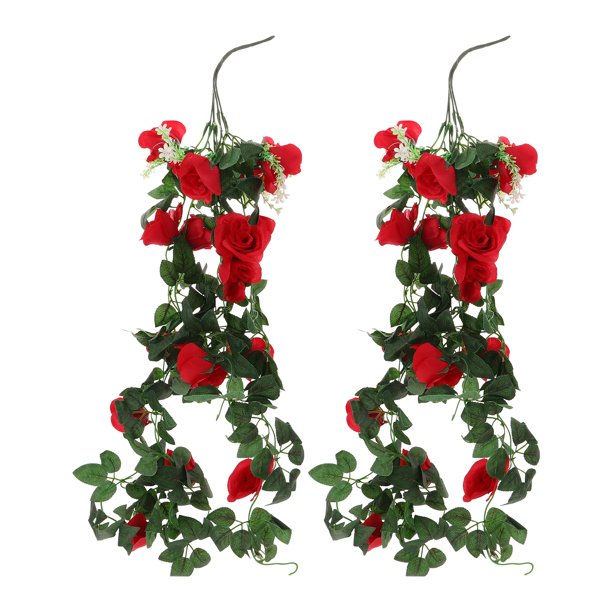2 piezas de enredadera artificial de rosas falsas, decoración colgante con hojas verdes y colgante de rosa para jardín y boda.