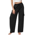 thumbnail image 4 of TFEOQRY Womens Cargo Pants with Pockets Elastic Waist Drawstring Solid Color Loose Casual Wide Leg Pants, 4 of 7