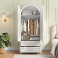 thumbnail image 6 of VEANERWOOD Arched Armoire Wardrobe Closet with 2 Drawers, Wooden Clothing Storage Cabinet with Hanging Rod & Metal Handle for Bedroom, 6 of 9