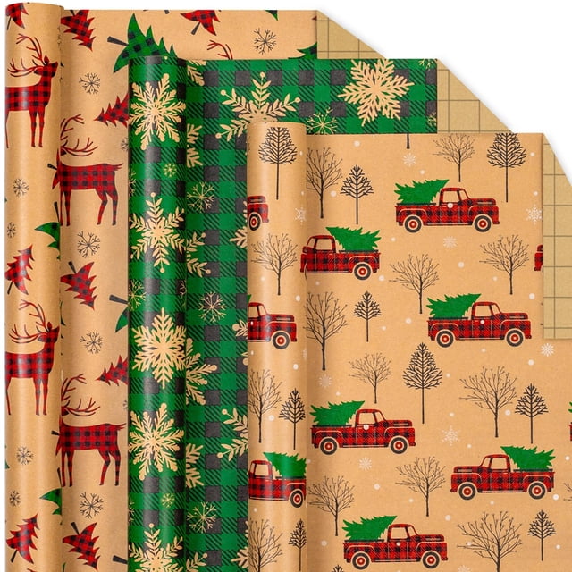 Papel de regalo Yarcony Kraft para Navidad, 17 x 305 cm, 3 rollos