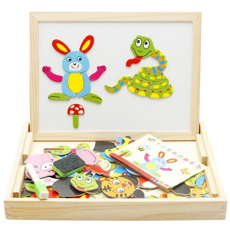 Magnetic Animal Puzzle - Children's toys wooden jigsaw imposition animal fight spell music double-sided magnetic drawing board children's puzzle