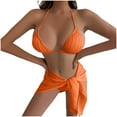 thumbnail image 1 of Wancir Swimsuits for Women 2025 - Women's Solid Color Sexy Bikini Backless Drawstring Strap Split Swimsuit Three Piece Set, 1 of 5