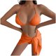 thumbnail image 1 of Traje de baño para mujer, bikini de color liso sin espalda con cordón y tirantes divididos, conjunto de tres piezas, trajes de baño para mujer, 1 of 5