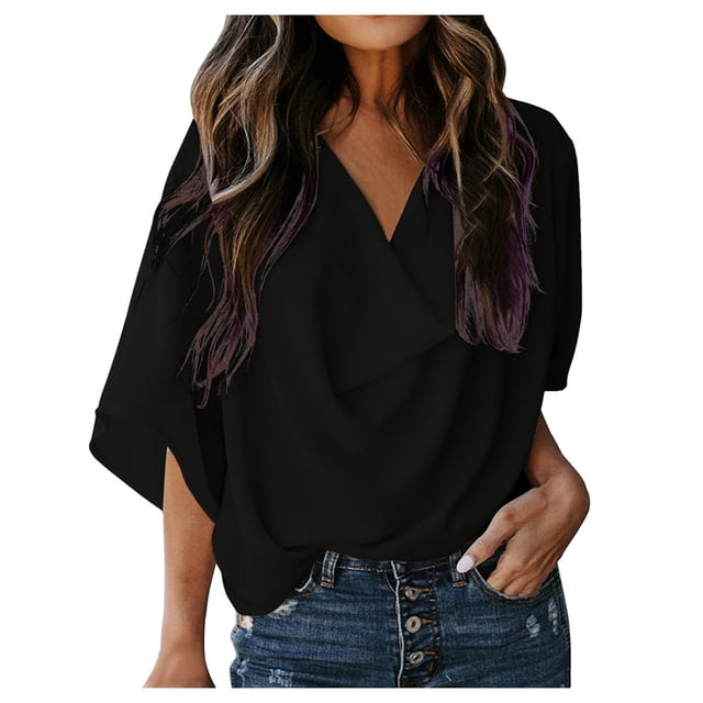 Sentmoon T-Shirts Amples pour Femmes Col Rond Manches Courtes en Chiffon Mignon Pull Basique Surdimensionné Vêtements pour Femmes Offres du Jour Liquidation 2025