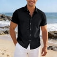 thumbnail image 2 of Mens Short Sleeve Button Down Shirts with Split Casual Summer Breathable Lightweight Top Black L, 2 of 8
