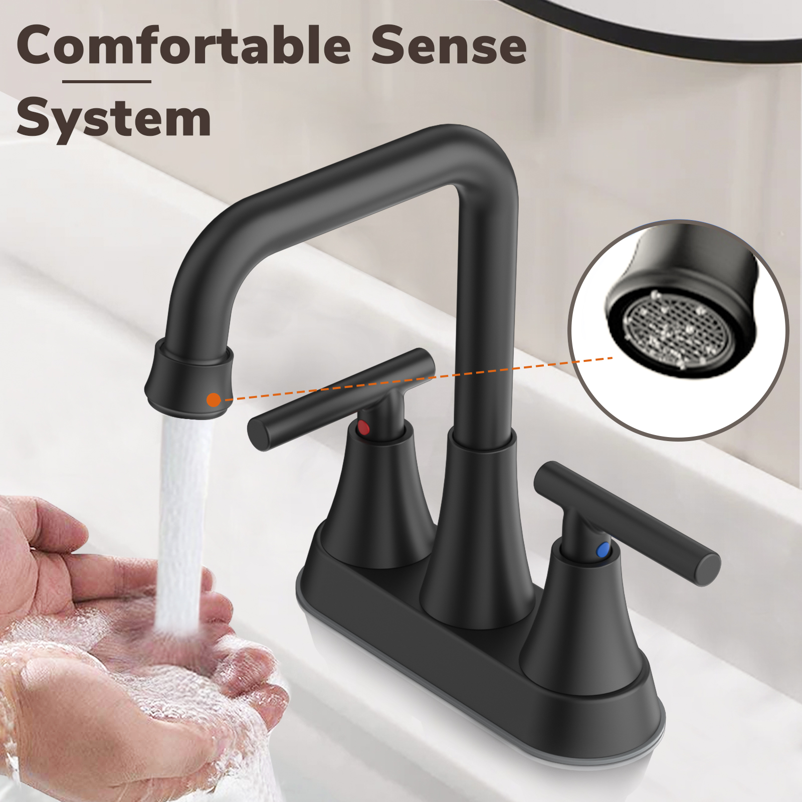 KINGTACK Matte Black 2-Handle Bathroom Sink Faucet photo 8