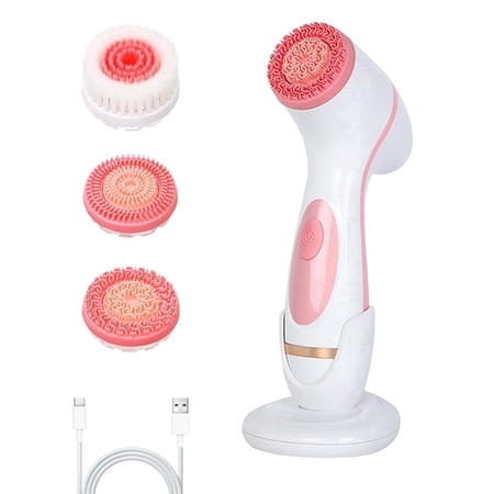 3-in-1 Silicone Facial Cleansing Brush Waterproof Rechargeable Face Scrubber with 2 Speeds for Deep Exfoliation Spin Brush for Women Men