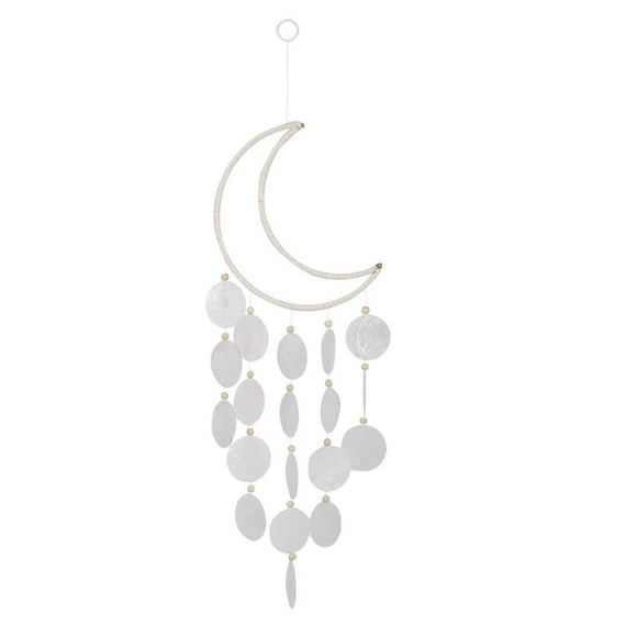 Miangastore Wind Chime White Wood Seashell Synthetic Material 1Pcs 20.5x6.3x3.7in