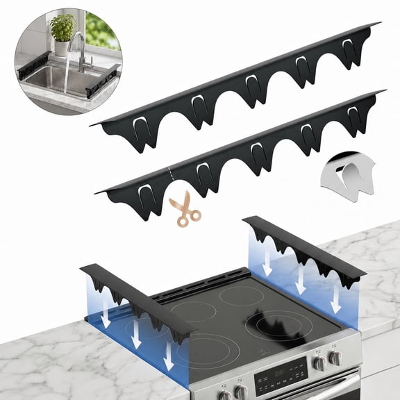 Silicone & Stainless Steel Stove Gap Covers, 2 Pack 20.87 Inch Black Oven Gap Filler Guards