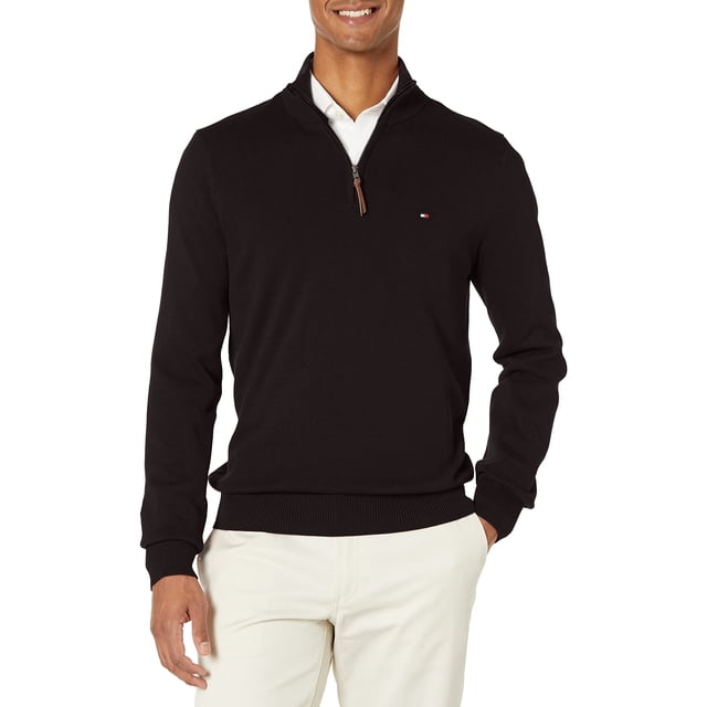 Jersey Tommy Hilfiger de manga larga de algodón con cremallera en cuarto, negro