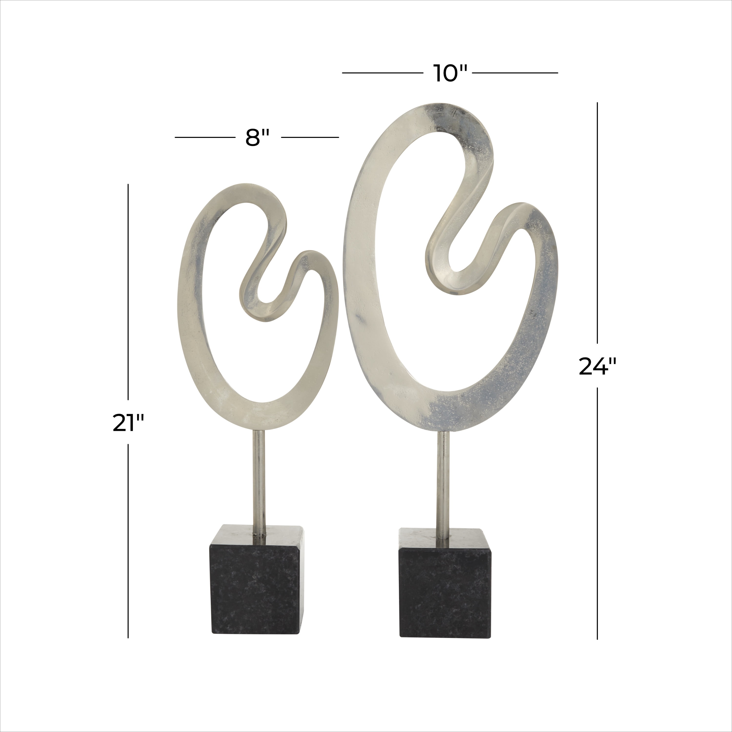 24", 21"H Silver Marble Abstract Sculpture with Black Base, by CosmoLiving by Cosmopolitan (2 Count)