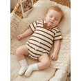 thumbnail image 6 of BemeyourBBs Newborn Baby Boy Summer Clothes Gentleman Church Outfit Striped Waffled Knit Bowtie Romper Cute Short Sleeve Collared Button-up Dress Jumpsuit Bodysuit 0 3 6 9 12 18 Months, 6 of 8