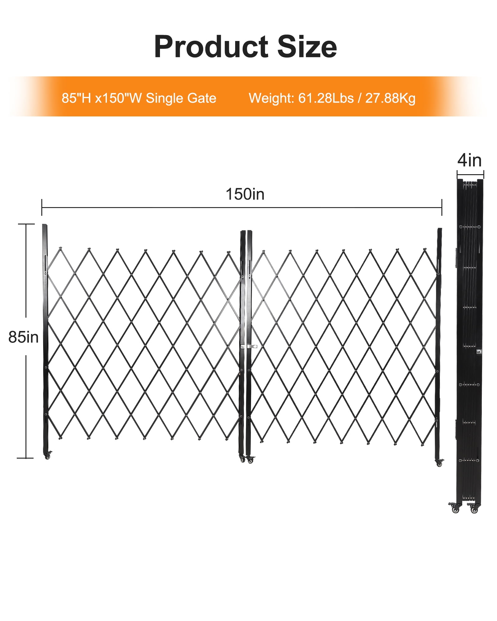 M optimized Foldable Security Gate, Aluminum Expandable Fence Portable Safety Barrier with Casters Retractable Driveway Gates 360°Rolling Barricade Gate Mobile Barricade Safety Barrier