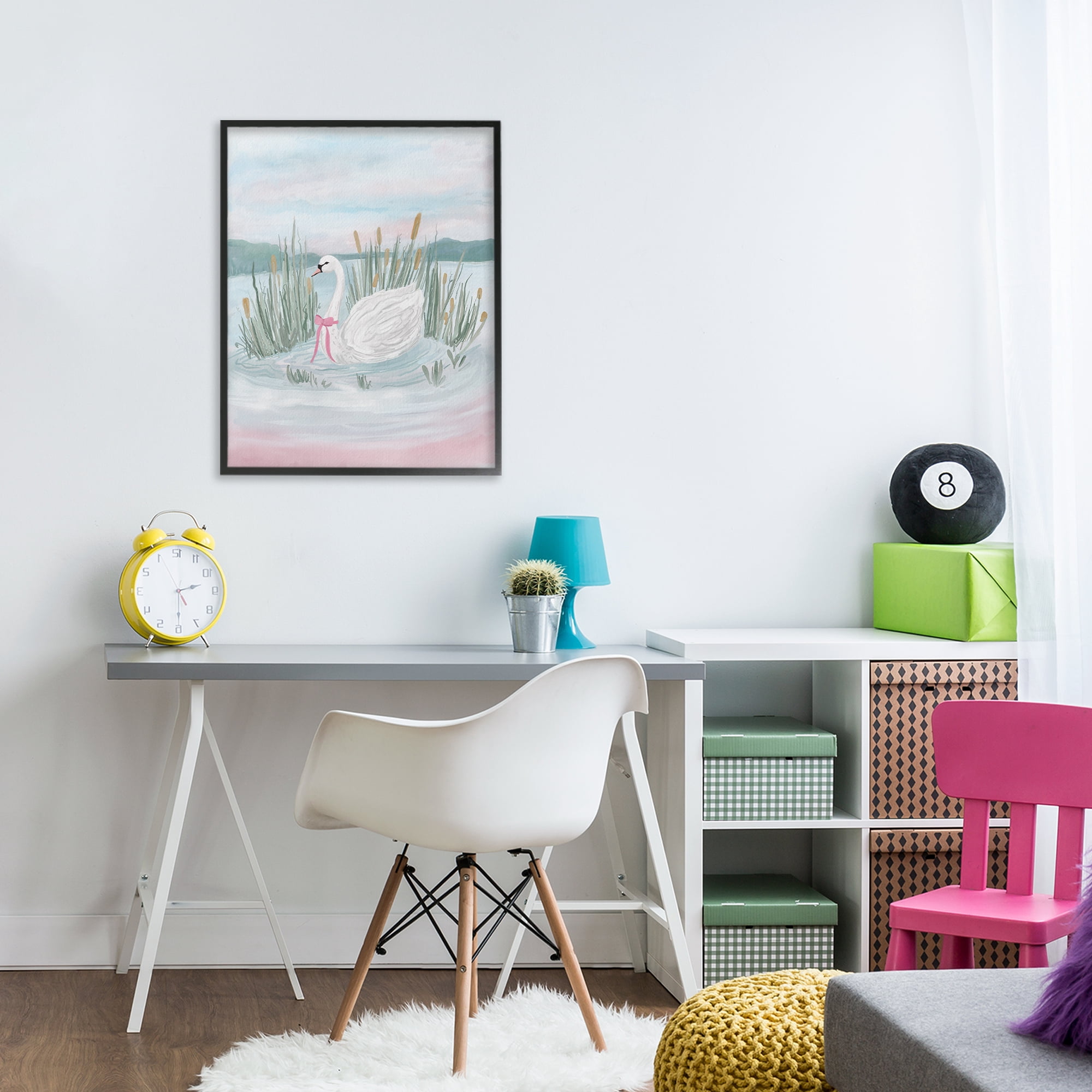 Stupell Industries Swan Serenade on Lake Black Framed Giclee Art, design by Adreane Fippinger