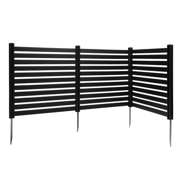 KFFKFF 3 Panels Outdoor Privacy Screen, 50 x 48 in Air Conditioner Fence with 27.6 in Ground Stakes, Pool Equipment Enclosure, Vinyl Privacy Fence, Black