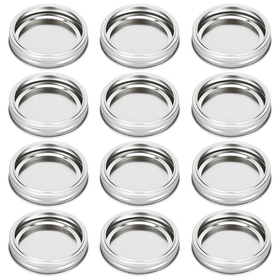 12-Piece Stainless Steel Jar Lid Set - Silver Airtight Sealing Covers for Wide Mouth Containers