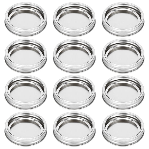 Couvercle de bocal ， Dekaim 12Pcs Couvercles de bocal en verre de type divisé en acier inoxydable, couvercles d'étanchéité ronds et étanches, approvisionnement de cuisine(argent)