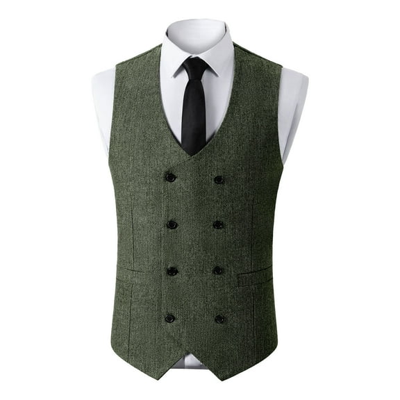 Donemore Men's Solid Color Sleeveless V-Neck Double Breasted Waistcoat Vest Slim Fit Casual Business Layering Styling Classic Versatile Wardrobe Essential
