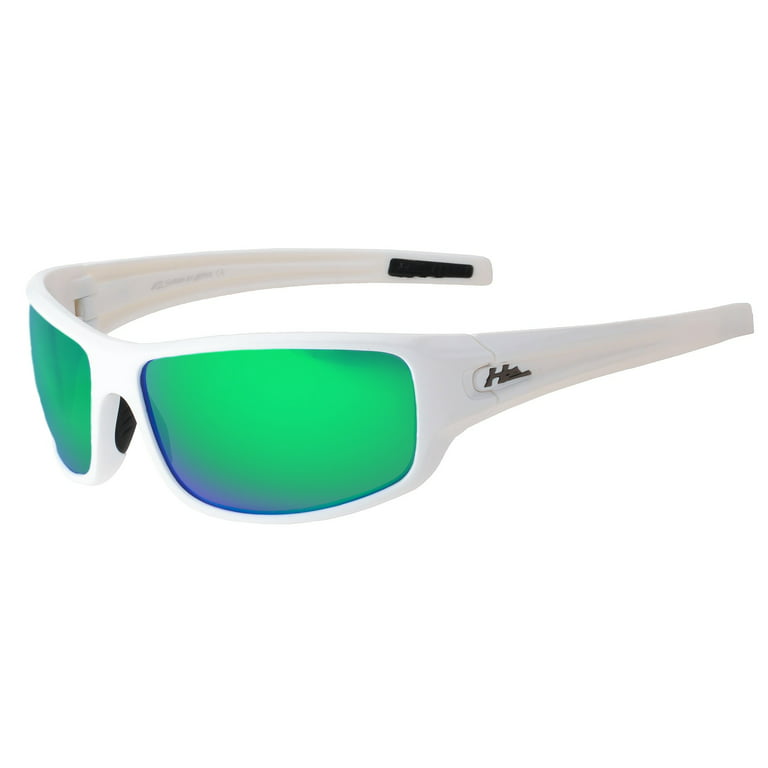 HZ Series Arkana - Premium Polarized Sunglasses by Hornz (Gloss White,  Emerald Green Mirror)