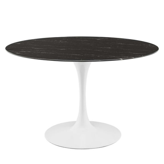 Modway Lippa 47" Modern Metal & Artificial Marble Dining Table in Black/White